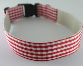 Red Gingham hemp dog collar