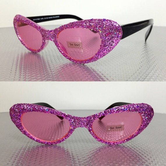 sunglasses 90's hot pink glitter alien cat eye winged by NTRDMNSNL