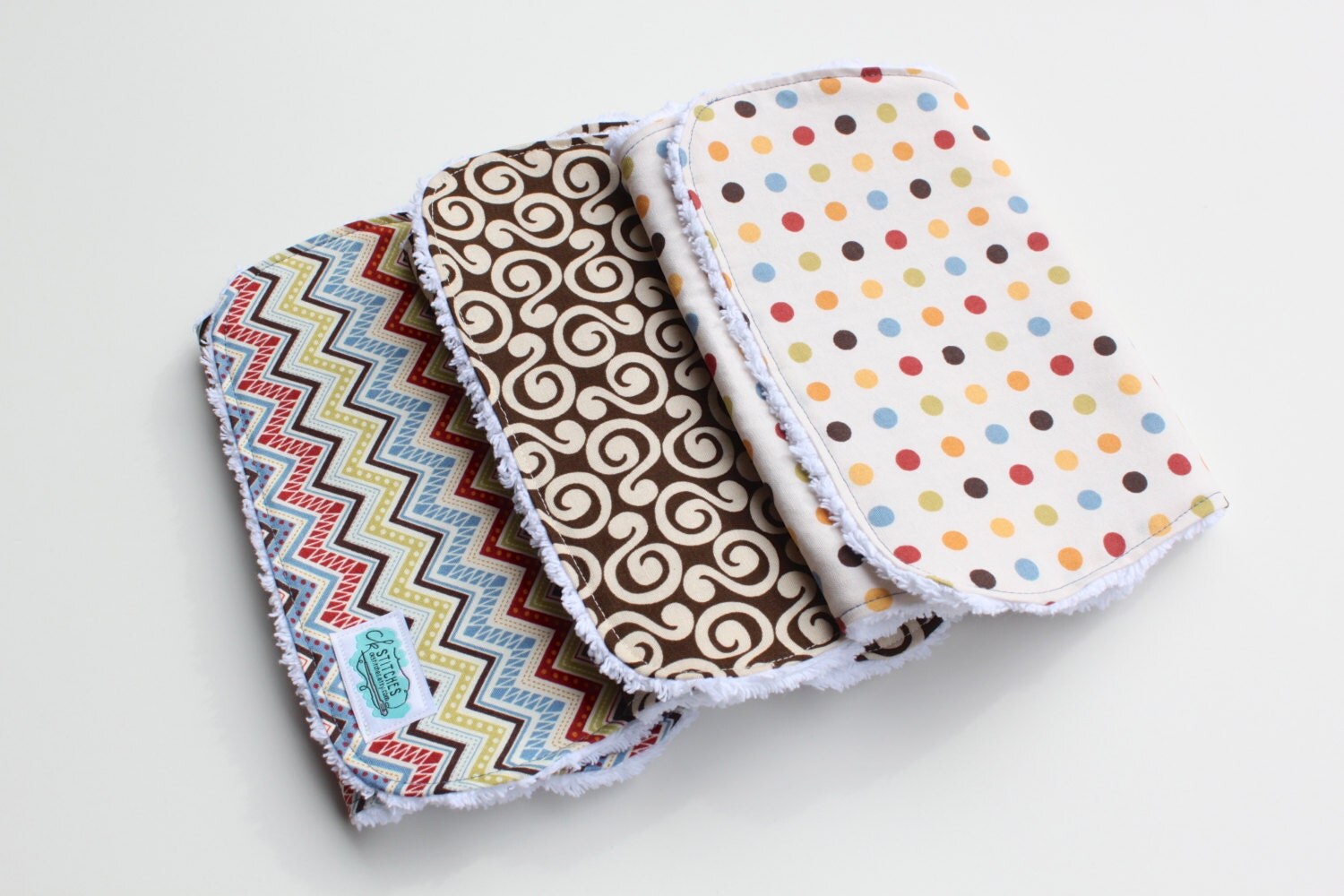 Baby Boy Burp Cloths Set of Three Chenille and Cotton Burp