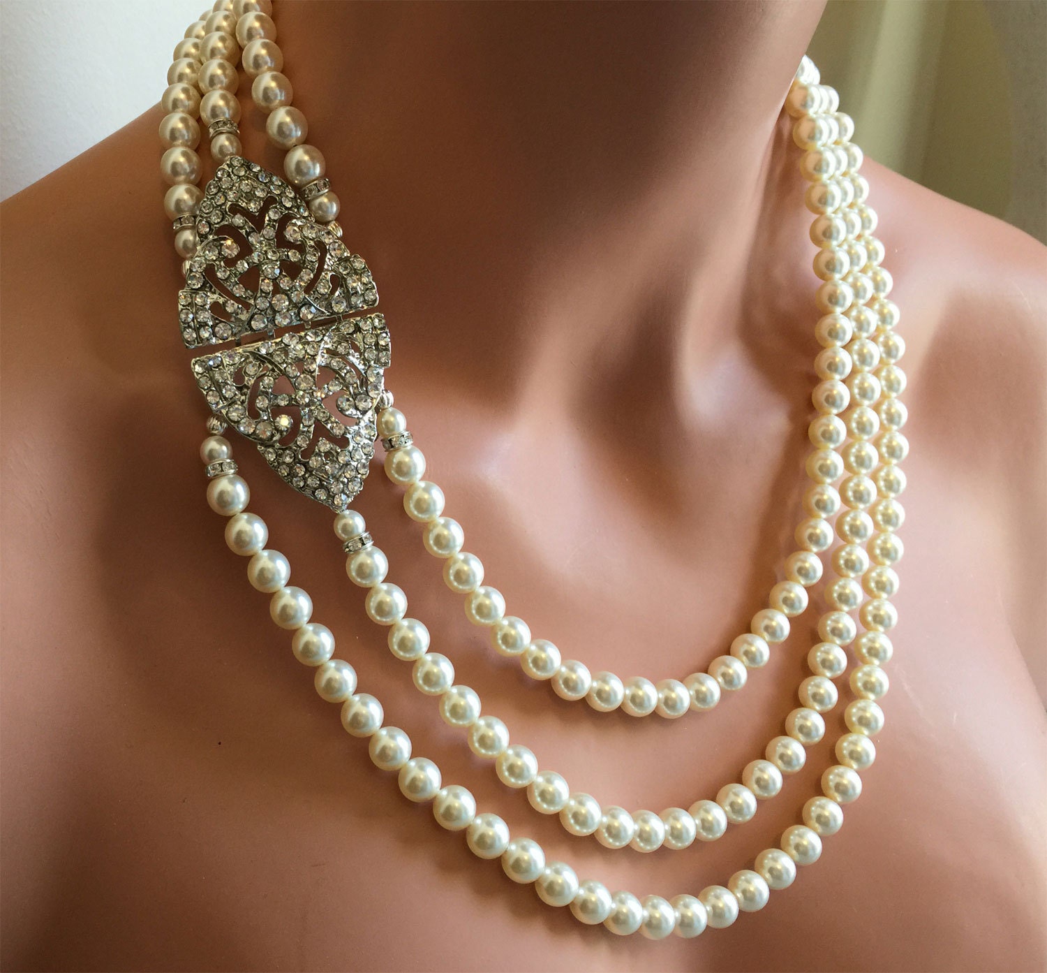 Great Gatsby Pearl Necklace with Art Deco by AlexiBlackwellBridal