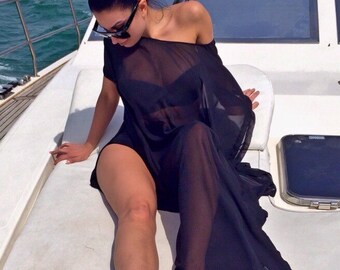 Long Draped Sheer Beach Cover Up - Kaftan - Swimsuit Coverup - Long Dress - Kimono - Cover Up