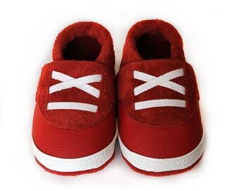 Sport Leather Baby Booties, Baby Shoes, Infant Newborn Children Red White