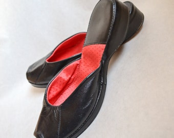 1940s Black leather peep toe slipper mules / 40s wedges - uk 2.5 3