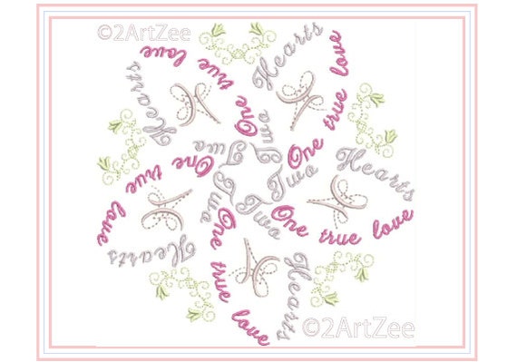 Two Hearts One True Love Word Flower Machine Embroidery Design