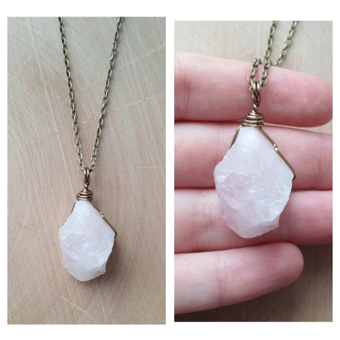 Raw Rose Quartz Necklace By Drunkenmermaid On Etsy 9633