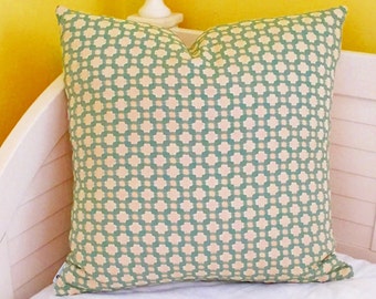 Schumacher Celerie Kemble Betwixt in Water and Ivory Designer Pillow Cover - Both Sides or Front Only - Square, Lumbar and Euro Sizes