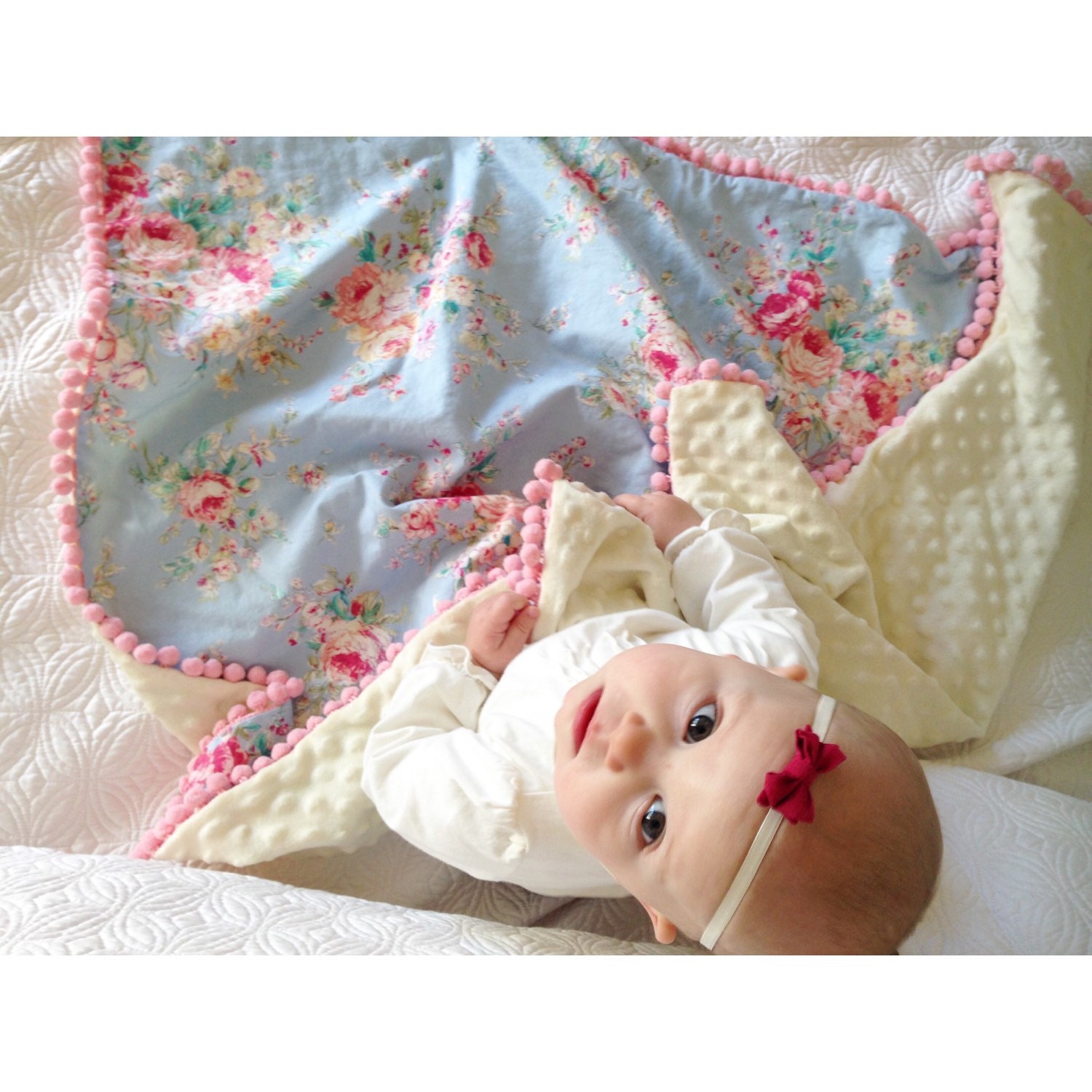 baby blanket shabby chic blue floral ivory by sherbertlane baby blanket shabby chic blue floral ivory by sherbertlane