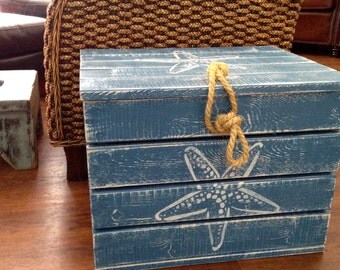 Crab Crate Side Table Treasure Chest Trunk Starfish Scallop by CastawaysHall Beach House Decor