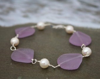 Purple Sea Glass Bracelet Sea Glass Jewelry Beach Glass Jewelry Seaglass Jewelry Beach Glass Bracelet Wedding Jewelry Bridal Bridesmaid 029