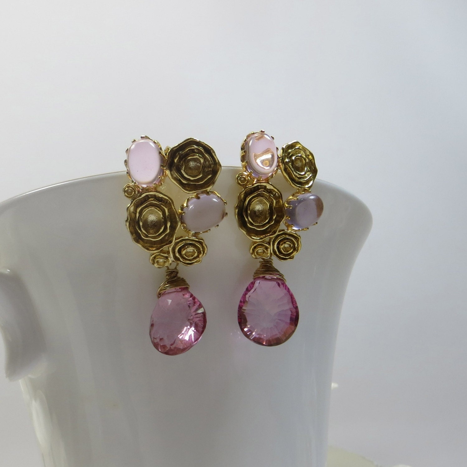 Rose Extravagance Earrings Rose Pink Topaz and by SLCDesignsUK