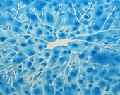 Big Blue Batik Microglia  - Original watercolor painting