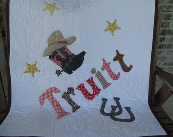 Personalized, Crib Quilt, Baby Bedding, Western, Cowboy, Crib Bedding, Toddler Bedding, Quilt, Boots, Hat, Boy or Girl