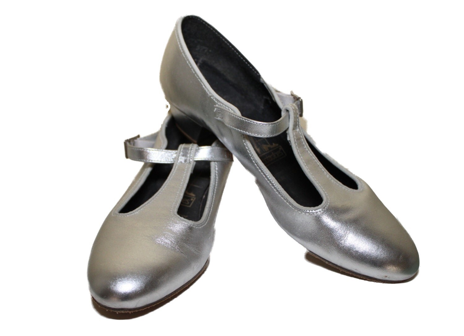 80S Tic Tac Toes T Strap Silver Dance Shoes by RewindClothing