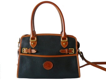 Dooney & Bourke Black and British Tan AWL Buckle Satchel Tote Crossbody Shoulder Bag