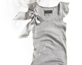 Gray bow top/Short sleeve new retro/Tank knit women/Removable bow