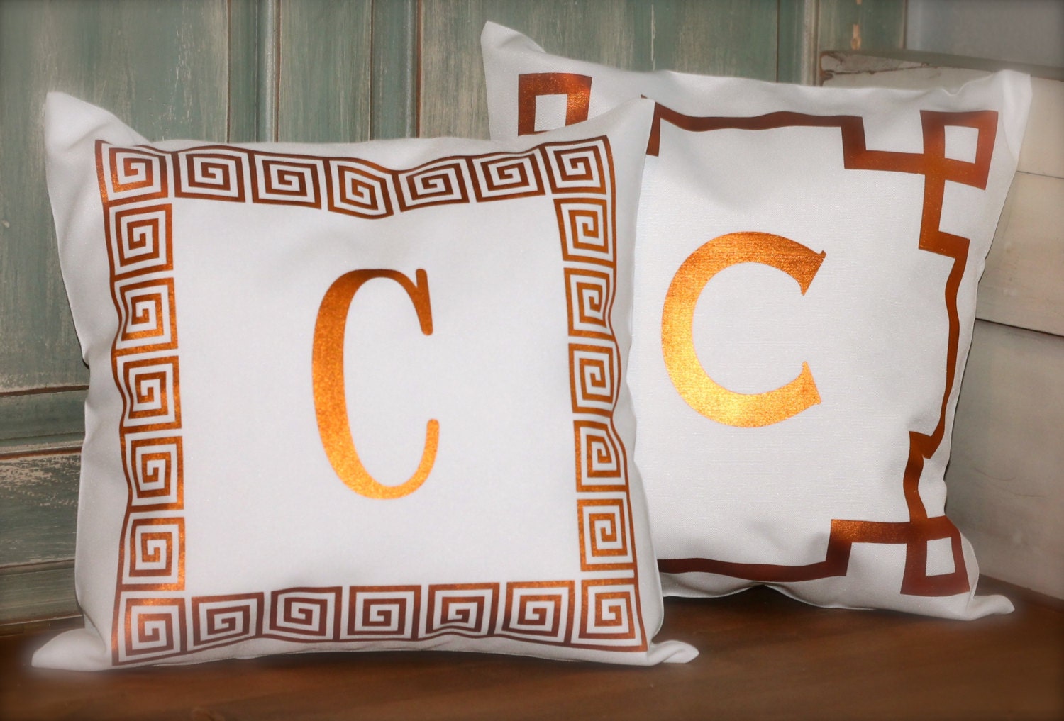 COPPER METALLIC monogrammed throw pillow 14x14 copper