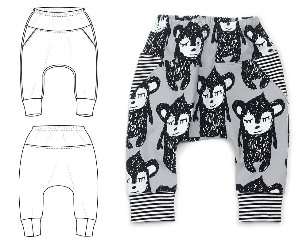 Baggy pocket pants sewing pattern for baby and toddler