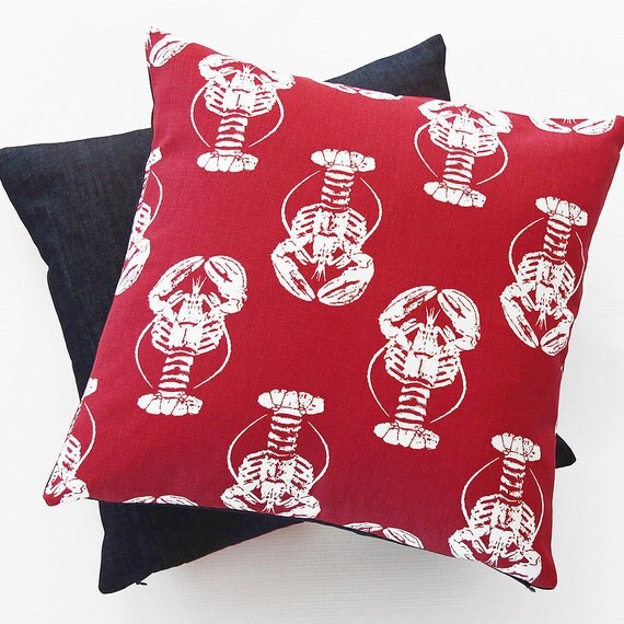 Red Lobster Reversible Pillow Cover 18x18 by ChloeandOliveDotCom