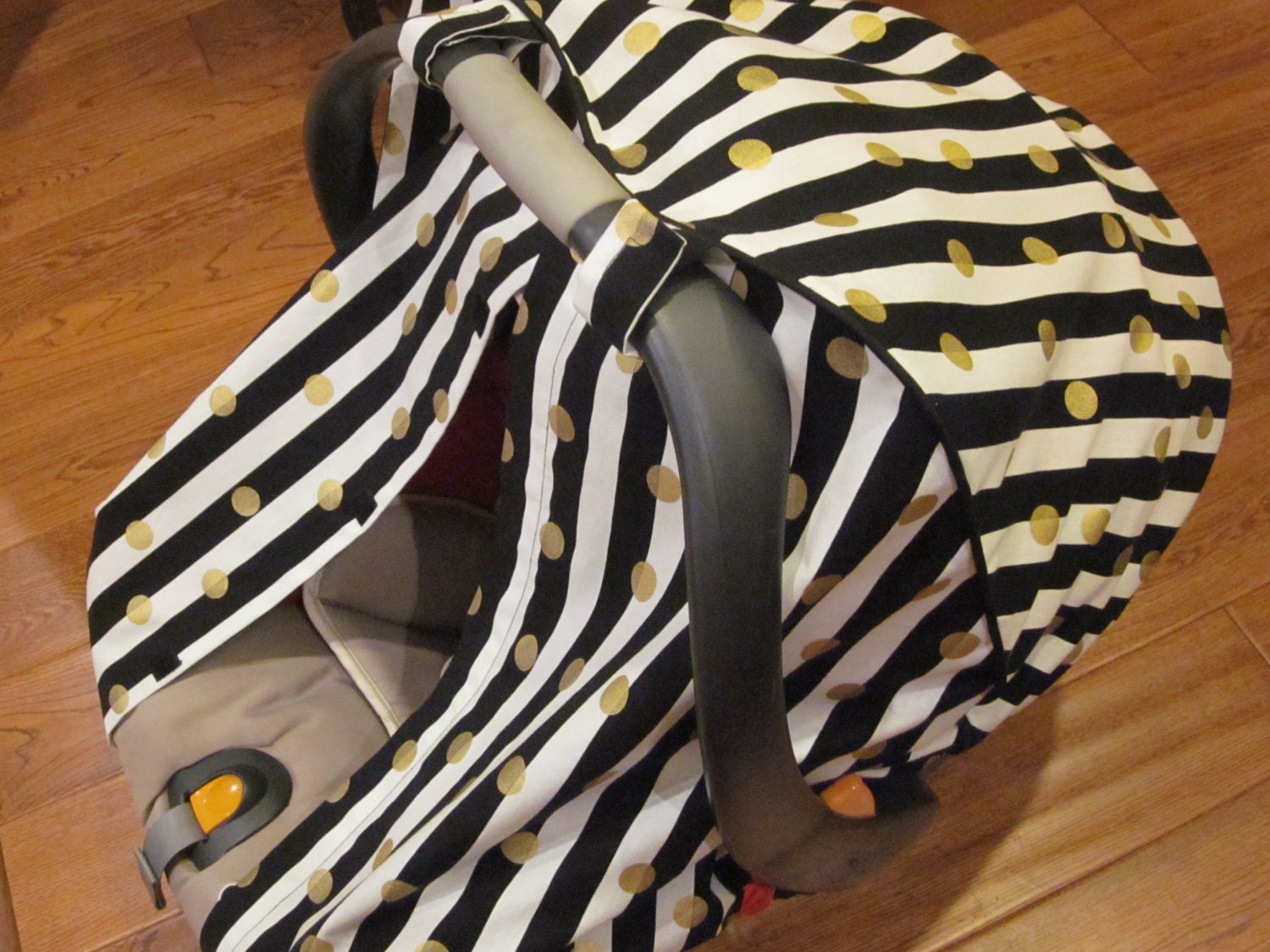 Car Seat Canopy / Cover Fitted Black White Stripe with