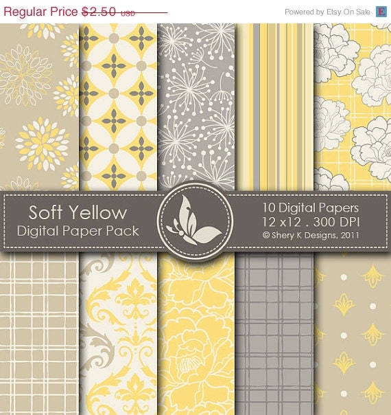 40% off Soft Yellow Paper Pack - 10 Printable Digital papers - 12 x12 ...