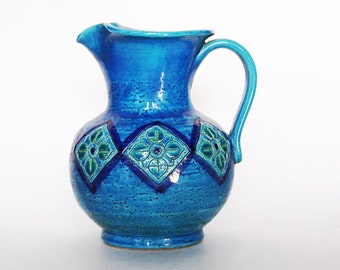 Vintage Large Blue Flavia Montelupo Italy Vase Jug - Bitossi