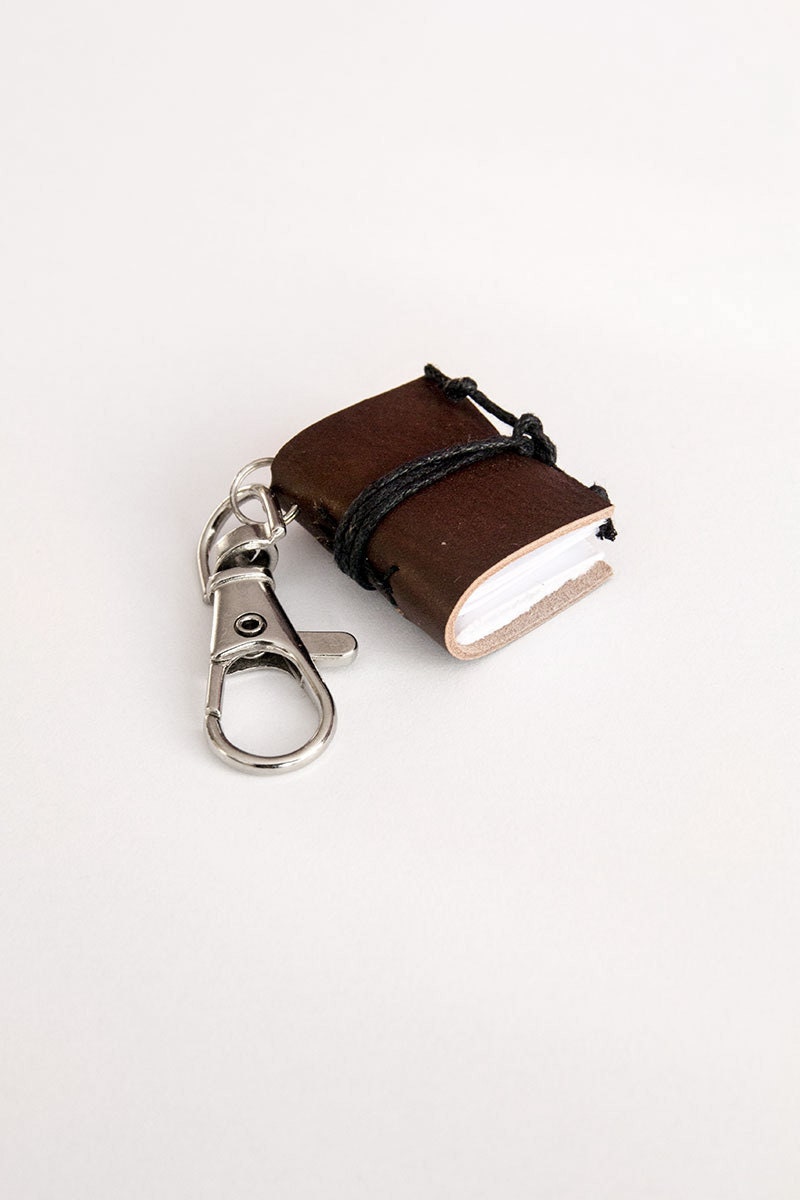 Mini book keychain key accessories leather by BrotherWorks on Etsy