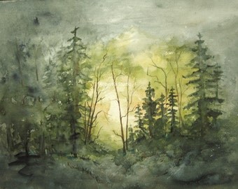 Fine Art Print of original watercolor painting, 11x14 art print, watercolor landscape, forest painting, woodland painting, watercolor art.