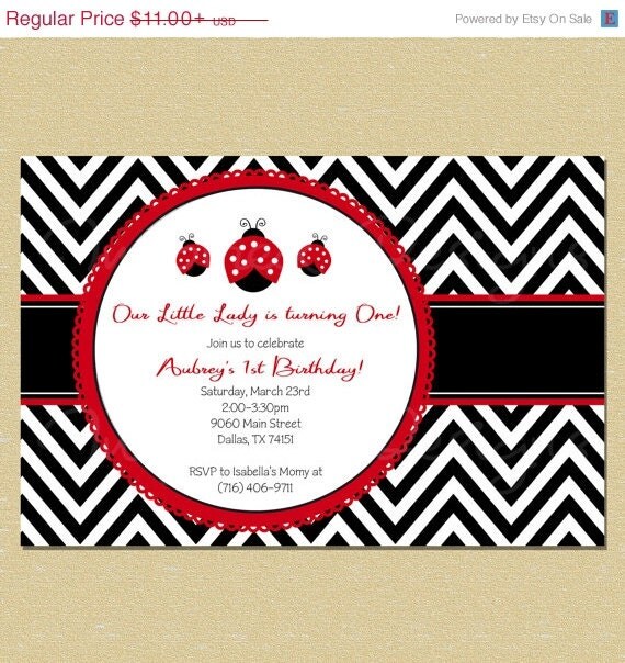 ON SALE Chevron Ladybug Birthday/Baby Shower Invtation - All Ages Il_570xn