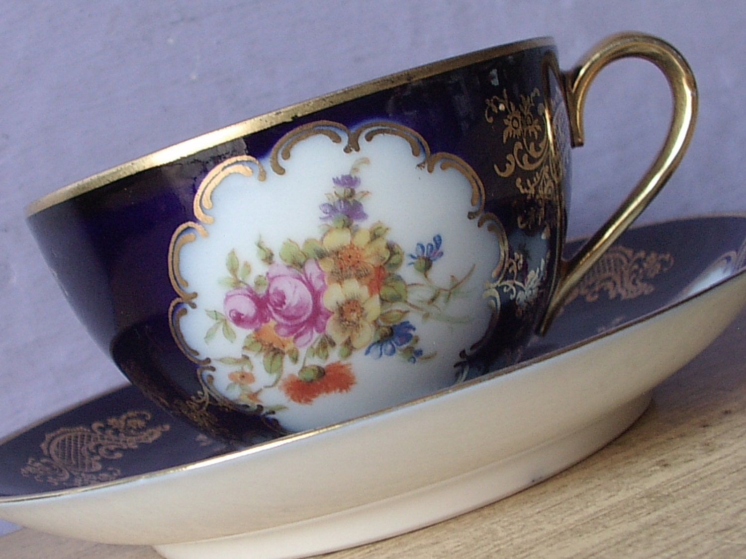 Antique 1940 S Flow Blue Tea Cup And Saucer Epiag By Shoponsherman