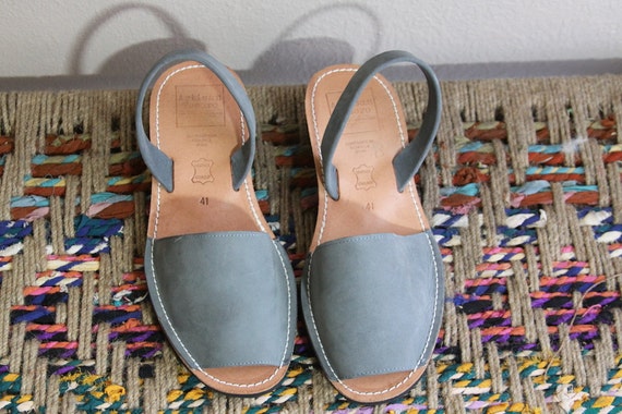 grey leather sling back flats made in spain size fits like