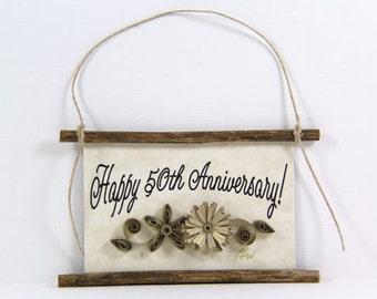 Paper Quilled Magnet 465 - Happy 50th Anniversary- Golden Anniversary Gift, Anniversary Ornament, Gift Basket Item, 3D Paper Quilling Art