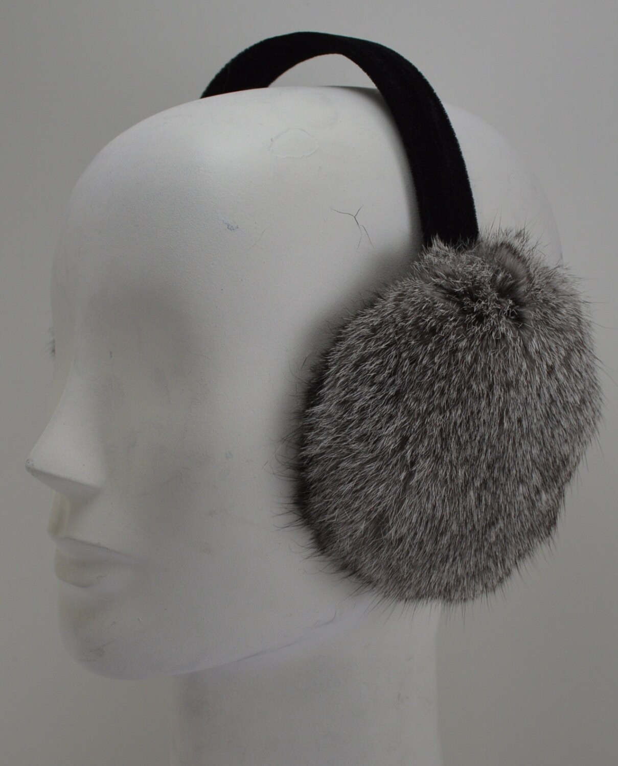 long hair Rabbit Fur Earmuffs natural grey or brown new made