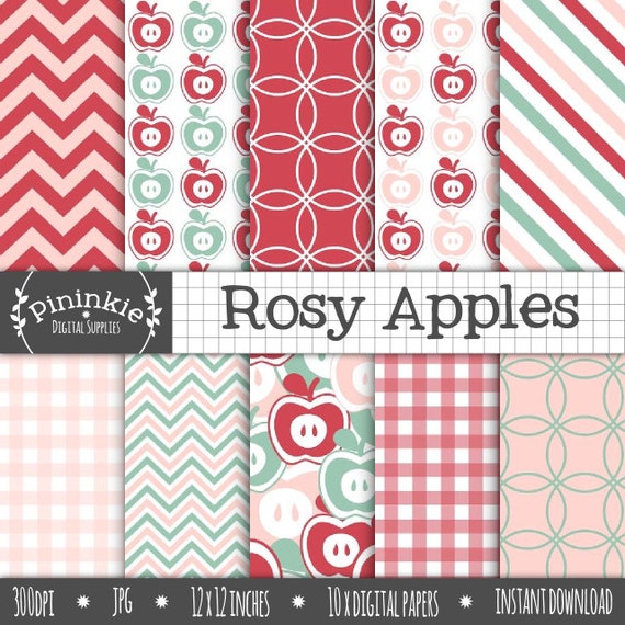Apple Digital Scrapbook Paper Fruit Digital Paper Pack Pink