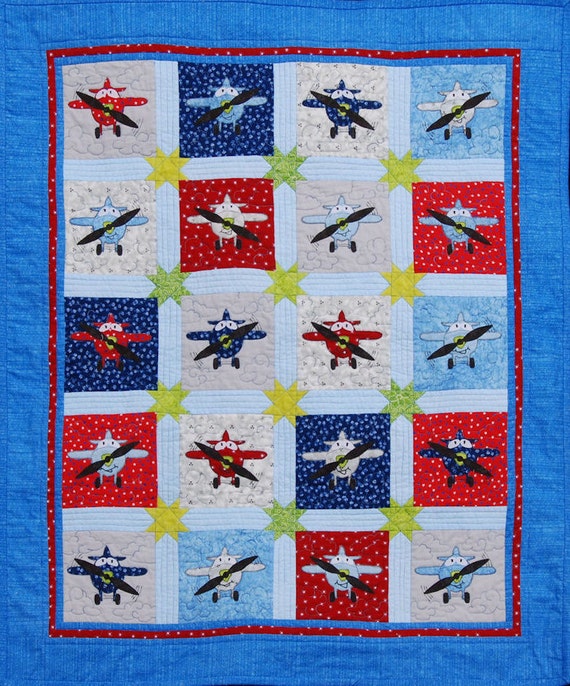 Applique Plane Baby Quilt PDF Pattern 6 Block Instant