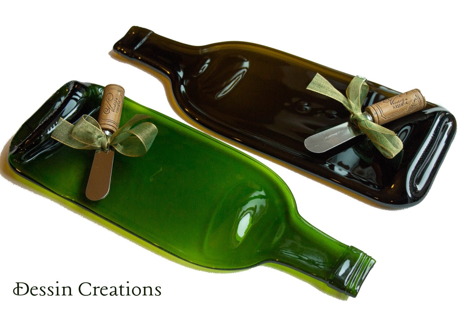 TWO Wine Bottle Cheese Tray Recycled Glass Wine Bottle