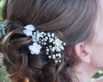 Small White Flower Hair Pins - Set of Two - Wedding, Bridal, Bridesmaids, Flower Girl