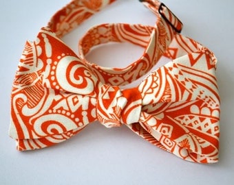Self Tie Bowtie- Rust Dark Orange Pailsey