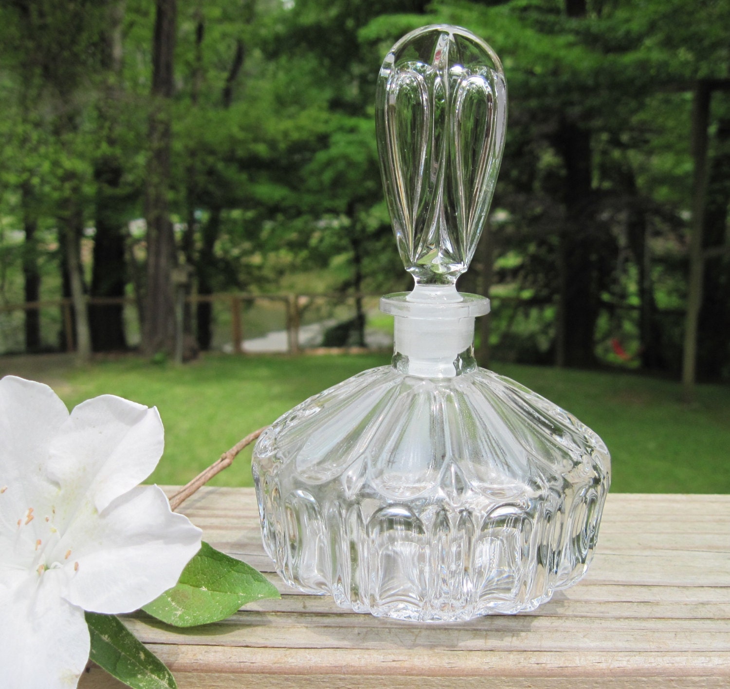 Vintage Clear Pressed Glass Crystal Perfume Decanter Bottle 3545