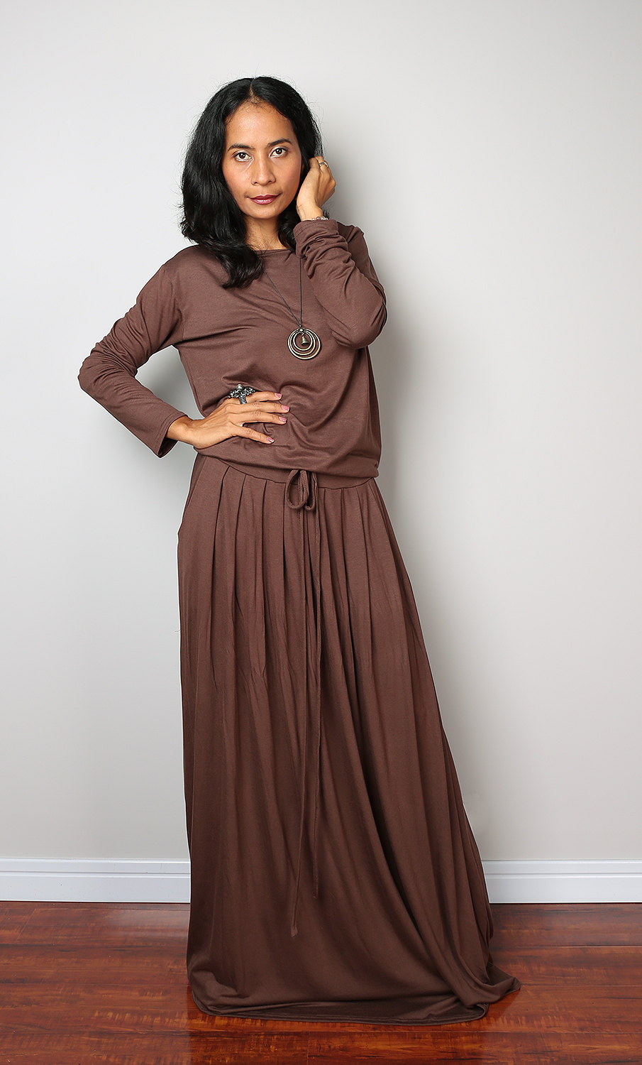 Modest Dress Long Sleeved Brown Maxi Dress : MODEST by Nuichan