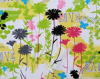 C079 - 1 meter SDLP Cotton Fabric - Flowers and letters(145cm width)