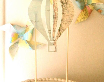 Hot Air Balloon Cake Topper, Vintage Map Hot Air Balloon, Wizard of Oz Party, Vintage Maps, Eco Friendly Party, Travel Theme Baby Shower