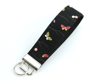 Teacher's gift idea, Wristlet K ey Fob, Kimono Cotton, Butterfly Black ...