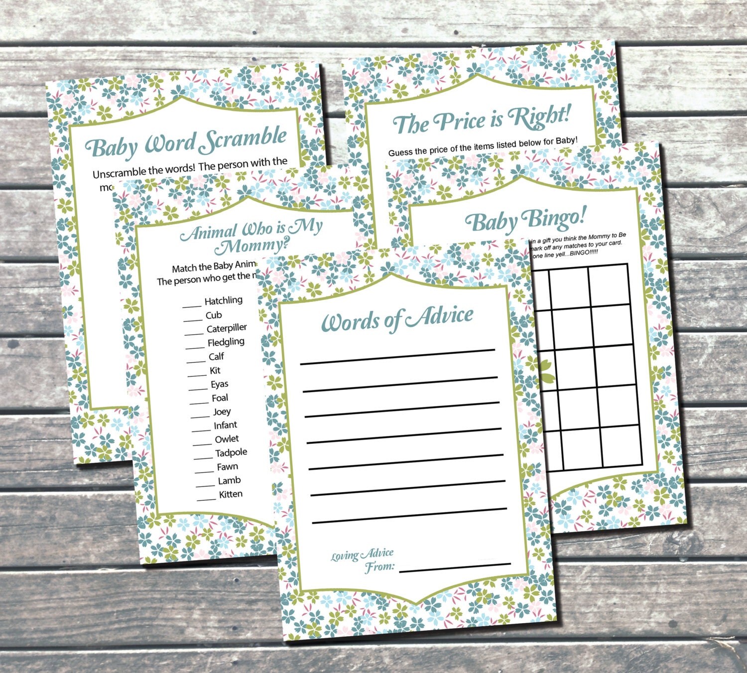 Shabby Chic Baby Shower Games INSTANT DOWNLOAD Printable DIY