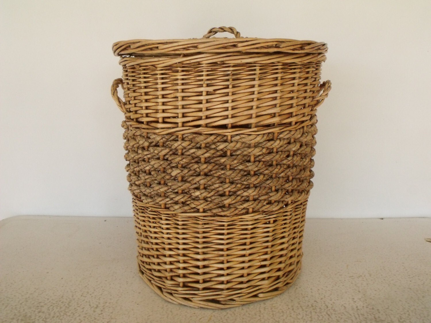 Basket 18 tall Large Rattan / Woven Rope with Lid and