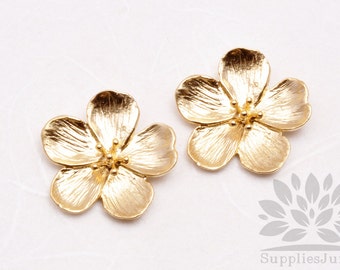 P628-02-MG// Matt Gold Plated Camellia Pendant, 2 pcs