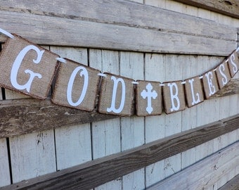 Baptism Banner, First Communion Banner, Baby Or Child Dedication, Burlap God Bless Banner, Confirmation Banner, Baptism Sign