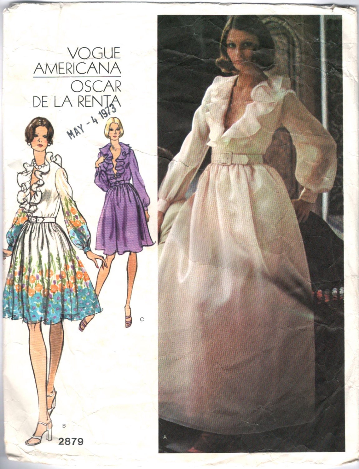 1970s ruffled Oscar de la Renta dress pattern Vogue 2879