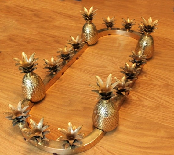 Brass Pineapple centerpiece candle holders. Large size. Great Mid Century style. Holiday SALE with FREE SHIPPING