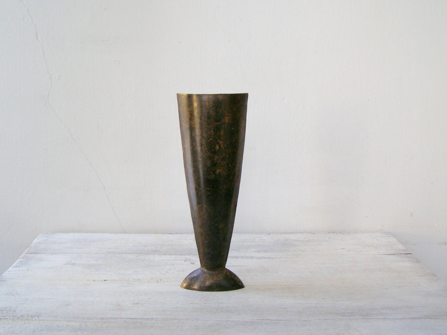 Vintage copper Table Vase Dark Brown Metal Tall Vase Art
