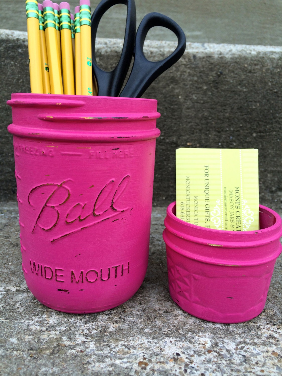 Mason Jar Pencil Holder and Paper clip HolderSet of 2 Painted